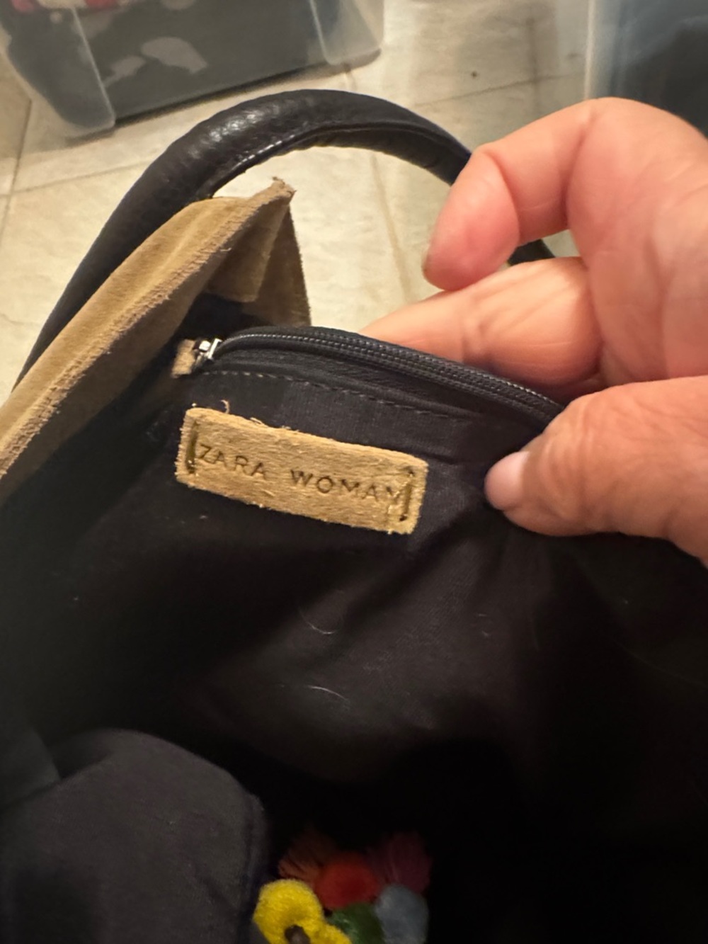 Zara Brown Suede Tote with Multicolor Pom Tassels - Picture 2 of 2